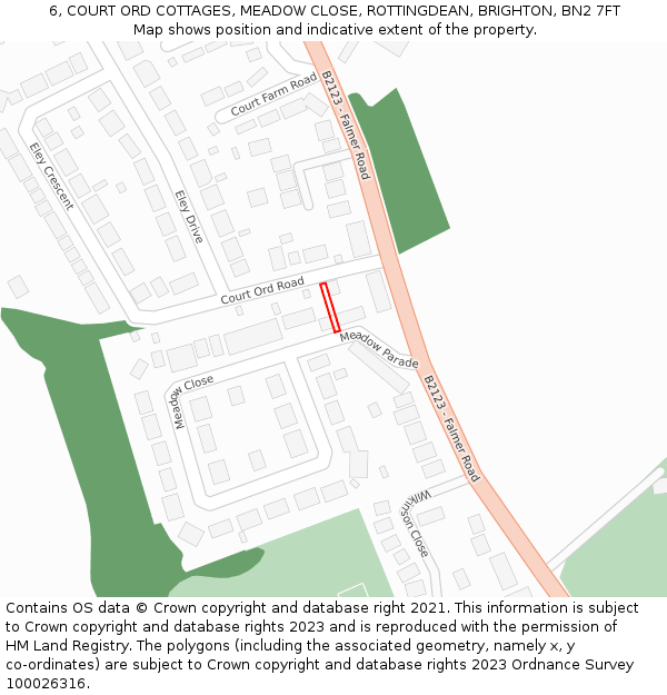 6, COURT ORD COTTAGES, MEADOW CLOSE, ROTTINGDEAN, BRIGHTON, BN2 7FT: Location map and indicative extent of plot