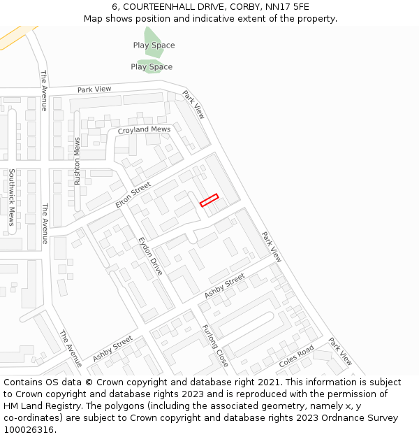 6, COURTEENHALL DRIVE, CORBY, NN17 5FE: Location map and indicative extent of plot