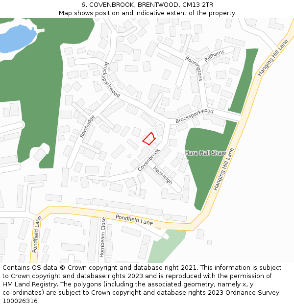 6, COVENBROOK, BRENTWOOD, CM13 2TR: Location map and indicative extent of plot