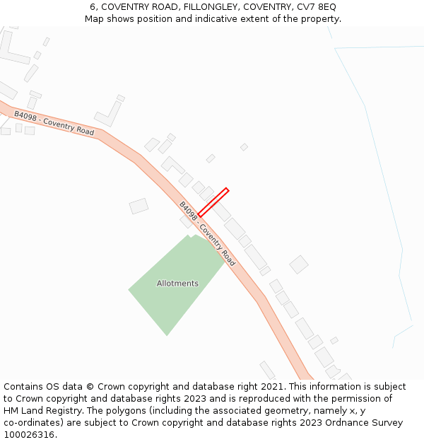 6, COVENTRY ROAD, FILLONGLEY, COVENTRY, CV7 8EQ: Location map and indicative extent of plot