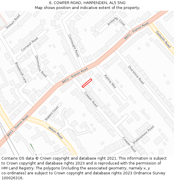 6, COWPER ROAD, HARPENDEN, AL5 5NG: Location map and indicative extent of plot