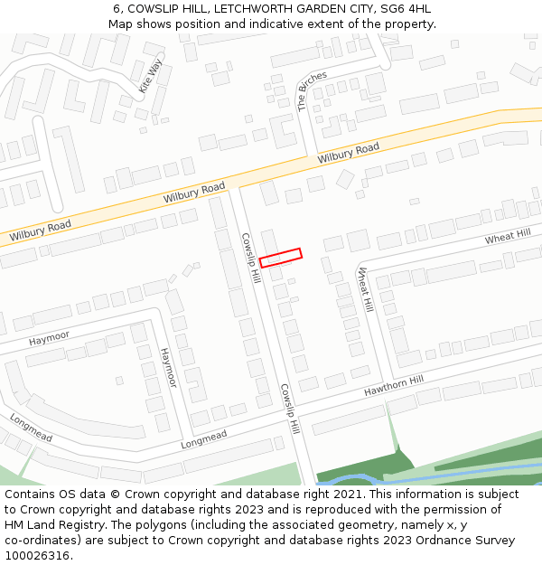 6, COWSLIP HILL, LETCHWORTH GARDEN CITY, SG6 4HL: Location map and indicative extent of plot