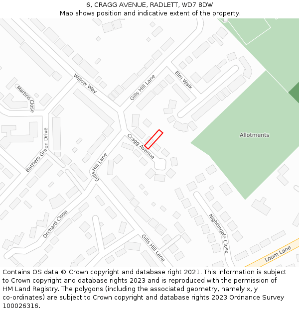 6, CRAGG AVENUE, RADLETT, WD7 8DW: Location map and indicative extent of plot