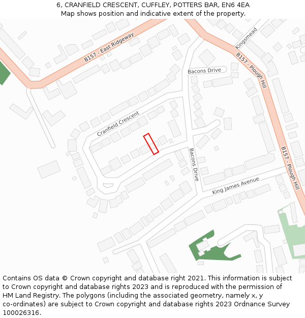 6, CRANFIELD CRESCENT, CUFFLEY, POTTERS BAR, EN6 4EA: Location map and indicative extent of plot