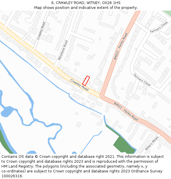 6, CRAWLEY ROAD, WITNEY, OX28 1HS: Location map and indicative extent of plot