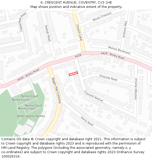 6, CRESCENT AVENUE, COVENTRY, CV3 1HE: Location map and indicative extent of plot