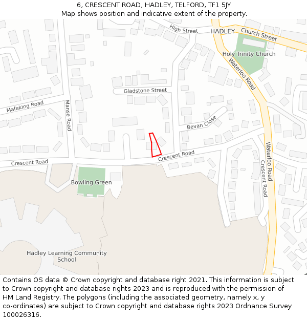 6, CRESCENT ROAD, HADLEY, TELFORD, TF1 5JY: Location map and indicative extent of plot