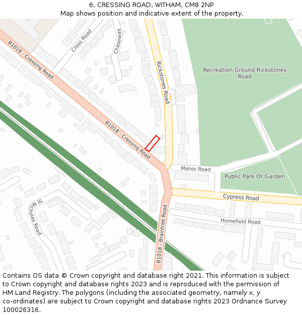 6, CRESSING ROAD, WITHAM, CM8 2NP: Location map and indicative extent of plot