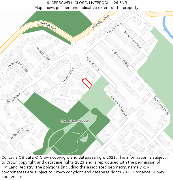 6, CRESSWELL CLOSE, LIVERPOOL, L26 6NB: Location map and indicative extent of plot