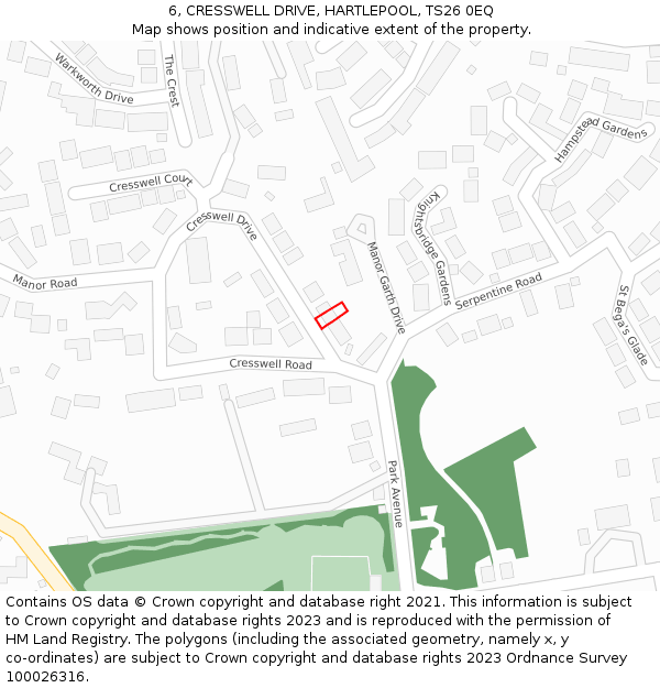 6, CRESSWELL DRIVE, HARTLEPOOL, TS26 0EQ: Location map and indicative extent of plot