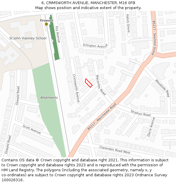 6, CRIMSWORTH AVENUE, MANCHESTER, M16 0FB: Location map and indicative extent of plot