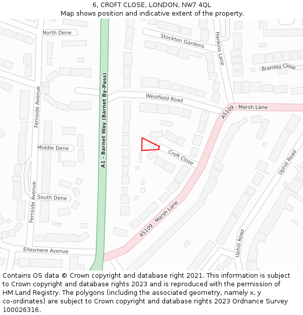 6, CROFT CLOSE, LONDON, NW7 4QL: Location map and indicative extent of plot