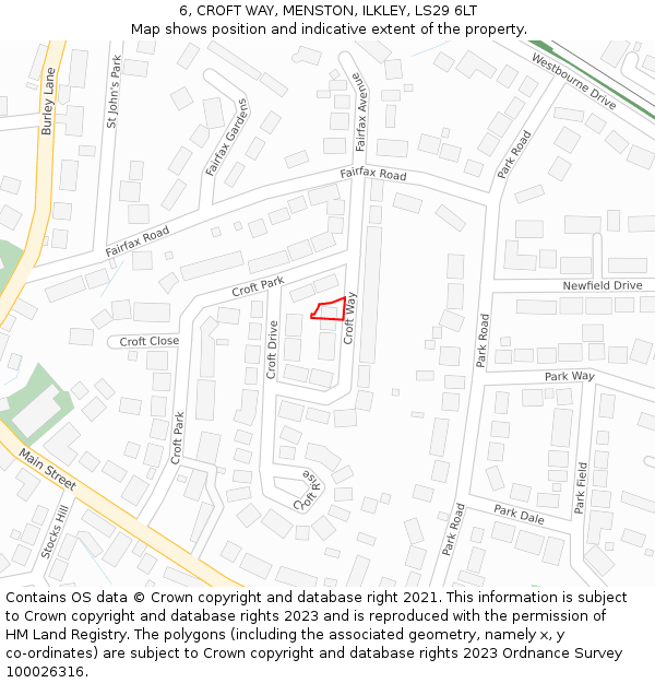 6, CROFT WAY, MENSTON, ILKLEY, LS29 6LT: Location map and indicative extent of plot