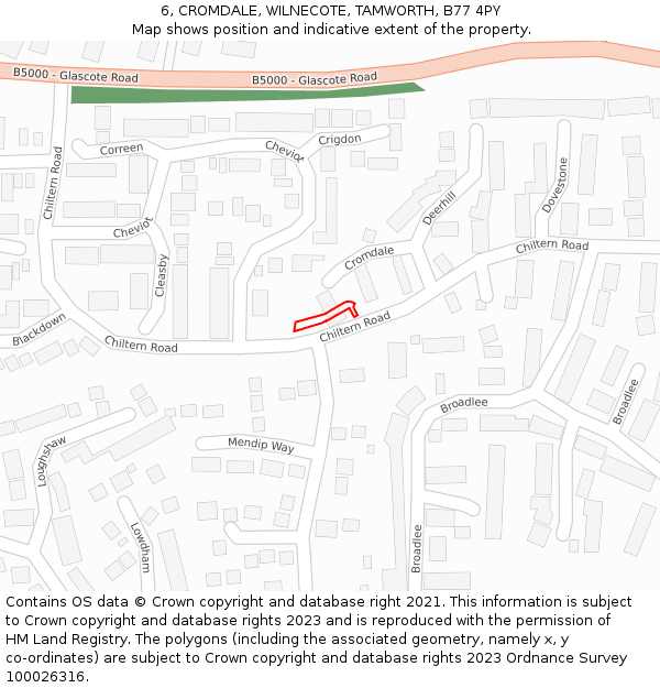 6, CROMDALE, WILNECOTE, TAMWORTH, B77 4PY: Location map and indicative extent of plot