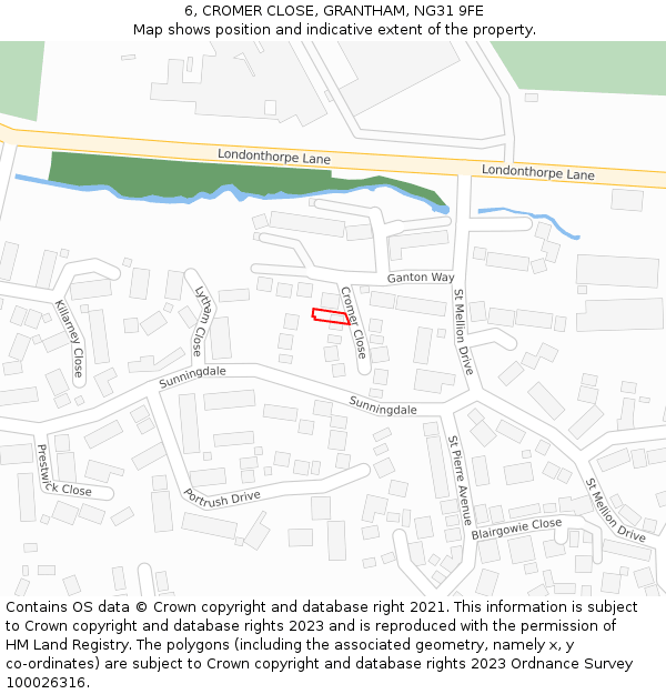 6, CROMER CLOSE, GRANTHAM, NG31 9FE: Location map and indicative extent of plot