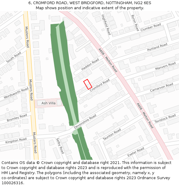 6, CROMFORD ROAD, WEST BRIDGFORD, NOTTINGHAM, NG2 6ES: Location map and indicative extent of plot