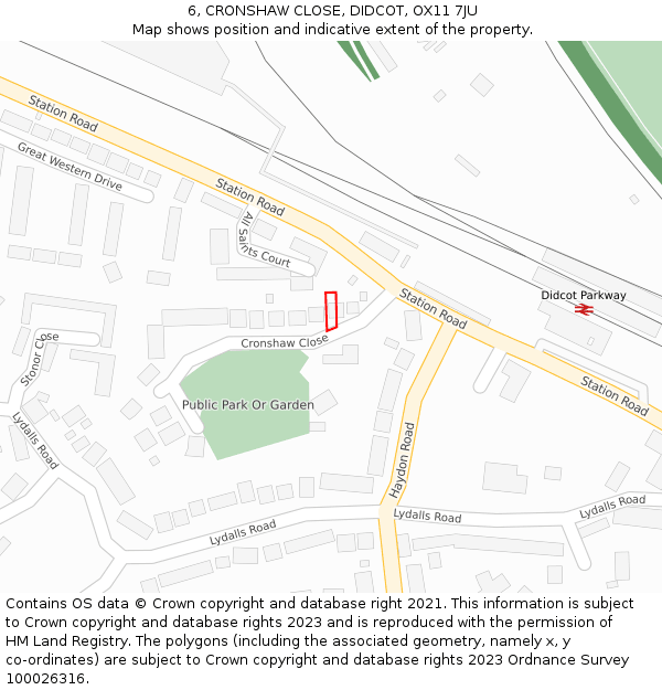 6, CRONSHAW CLOSE, DIDCOT, OX11 7JU: Location map and indicative extent of plot