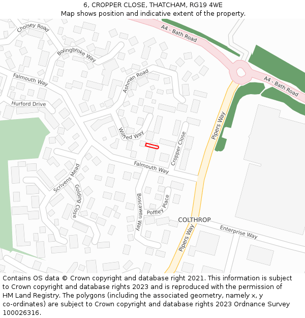 6, CROPPER CLOSE, THATCHAM, RG19 4WE: Location map and indicative extent of plot