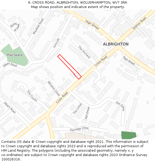 6, CROSS ROAD, ALBRIGHTON, WOLVERHAMPTON, WV7 3RA: Location map and indicative extent of plot