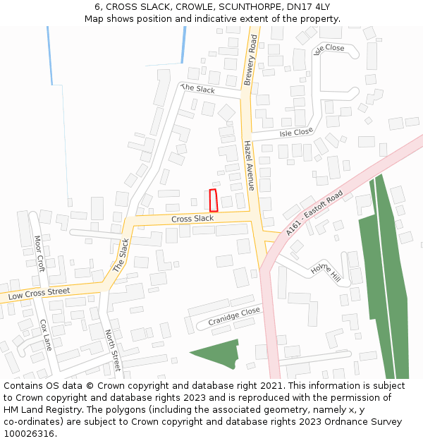 6, CROSS SLACK, CROWLE, SCUNTHORPE, DN17 4LY: Location map and indicative extent of plot