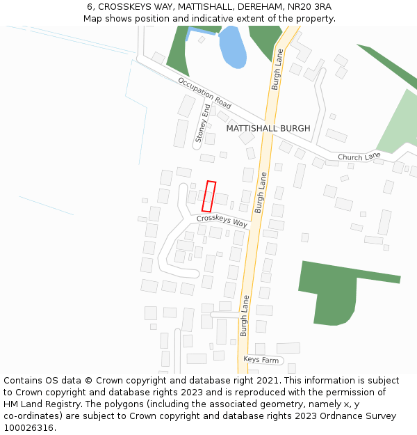 6, CROSSKEYS WAY, MATTISHALL, DEREHAM, NR20 3RA: Location map and indicative extent of plot