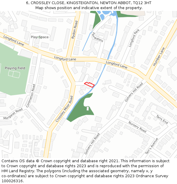 6, CROSSLEY CLOSE, KINGSTEIGNTON, NEWTON ABBOT, TQ12 3HT: Location map and indicative extent of plot