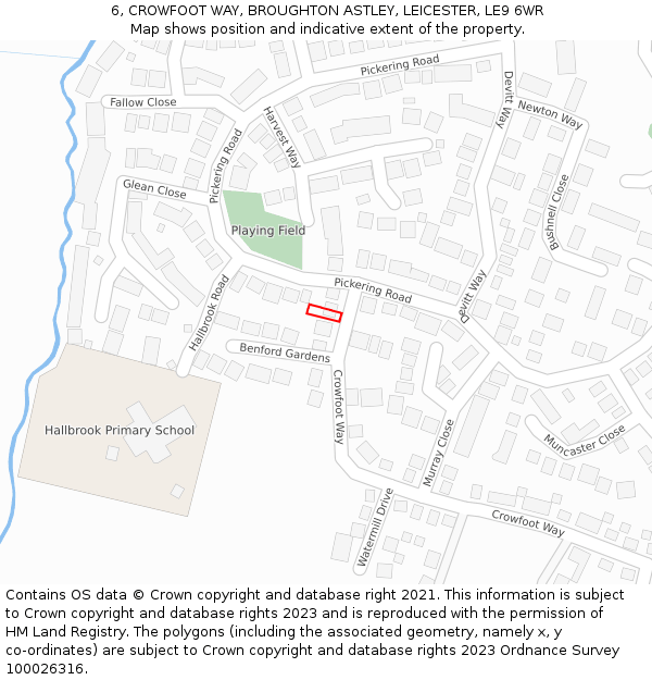 6, CROWFOOT WAY, BROUGHTON ASTLEY, LEICESTER, LE9 6WR: Location map and indicative extent of plot