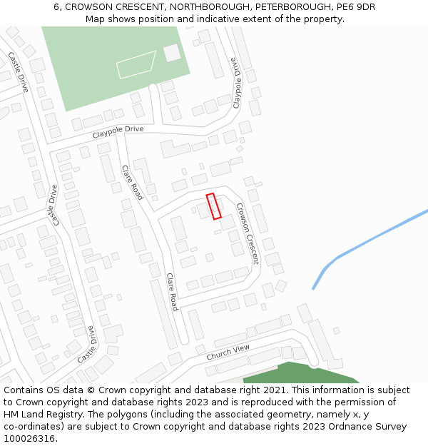 6, CROWSON CRESCENT, NORTHBOROUGH, PETERBOROUGH, PE6 9DR: Location map and indicative extent of plot