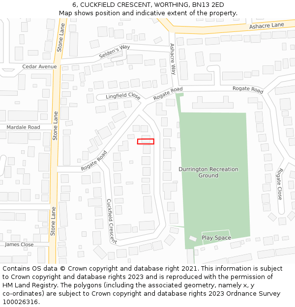 6, CUCKFIELD CRESCENT, WORTHING, BN13 2ED: Location map and indicative extent of plot