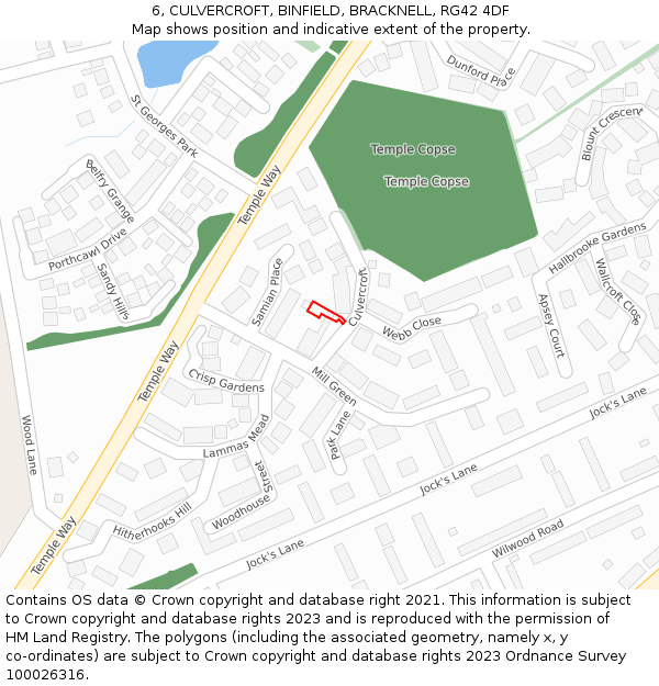 6, CULVERCROFT, BINFIELD, BRACKNELL, RG42 4DF: Location map and indicative extent of plot