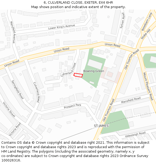 6, CULVERLAND CLOSE, EXETER, EX4 6HR: Location map and indicative extent of plot