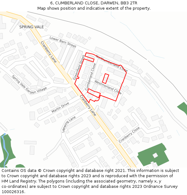 6, CUMBERLAND CLOSE, DARWEN, BB3 2TR: Location map and indicative extent of plot