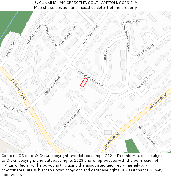 6, CUNNINGHAM CRESCENT, SOUTHAMPTON, SO19 8LA: Location map and indicative extent of plot