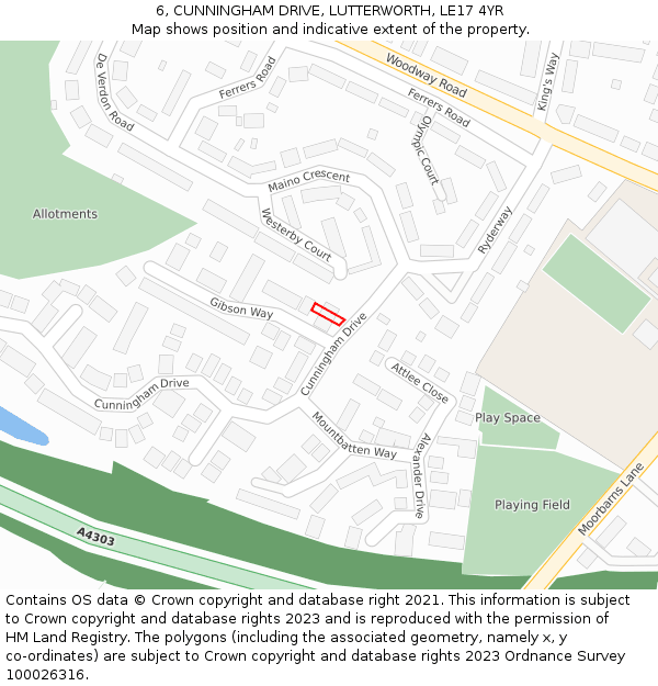 6, CUNNINGHAM DRIVE, LUTTERWORTH, LE17 4YR: Location map and indicative extent of plot