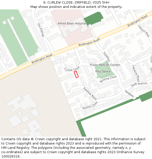 6, CURLEW CLOSE, DRIFFIELD, YO25 5HH: Location map and indicative extent of plot