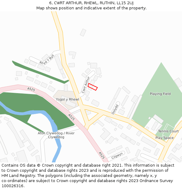 6, CWRT ARTHUR, RHEWL, RUTHIN, LL15 2UJ: Location map and indicative extent of plot