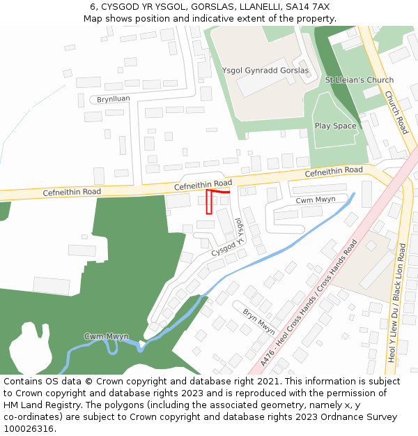 6, CYSGOD YR YSGOL, GORSLAS, LLANELLI, SA14 7AX: Location map and indicative extent of plot