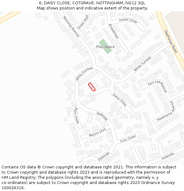 6, DAISY CLOSE, COTGRAVE, NOTTINGHAM, NG12 3QL: Location map and indicative extent of plot