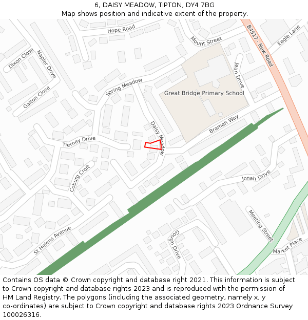 6, DAISY MEADOW, TIPTON, DY4 7BG: Location map and indicative extent of plot