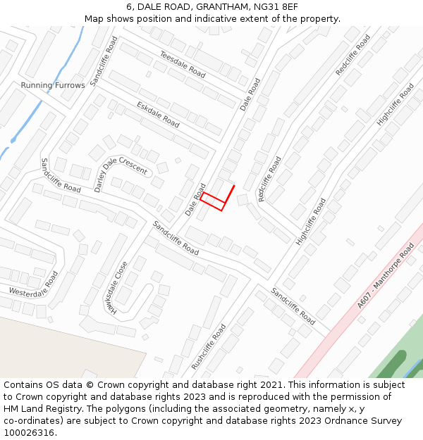 6, DALE ROAD, GRANTHAM, NG31 8EF: Location map and indicative extent of plot