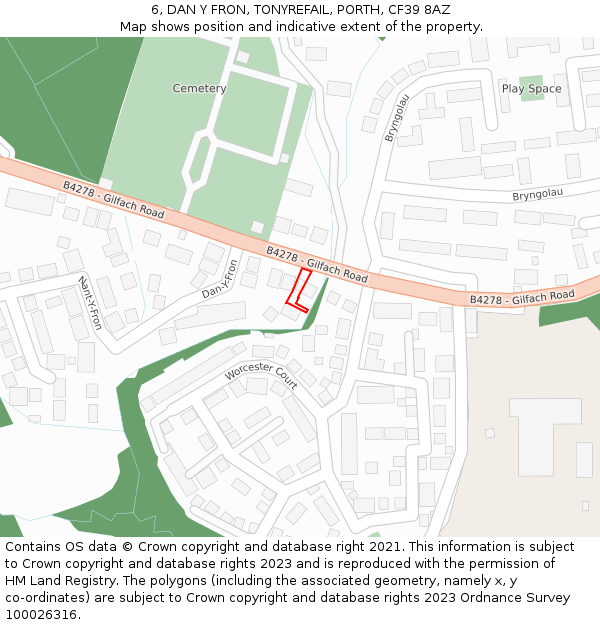 6, DAN Y FRON, TONYREFAIL, PORTH, CF39 8AZ: Location map and indicative extent of plot
