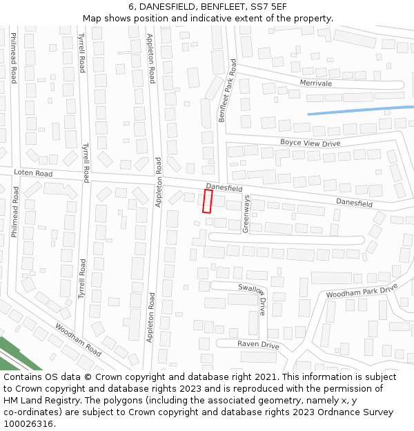 6, DANESFIELD, BENFLEET, SS7 5EF: Location map and indicative extent of plot