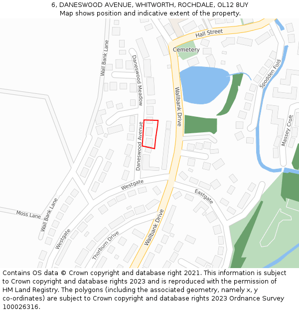 6, DANESWOOD AVENUE, WHITWORTH, ROCHDALE, OL12 8UY: Location map and indicative extent of plot