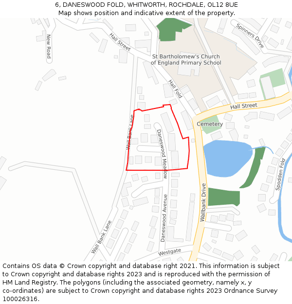 6, DANESWOOD FOLD, WHITWORTH, ROCHDALE, OL12 8UE: Location map and indicative extent of plot