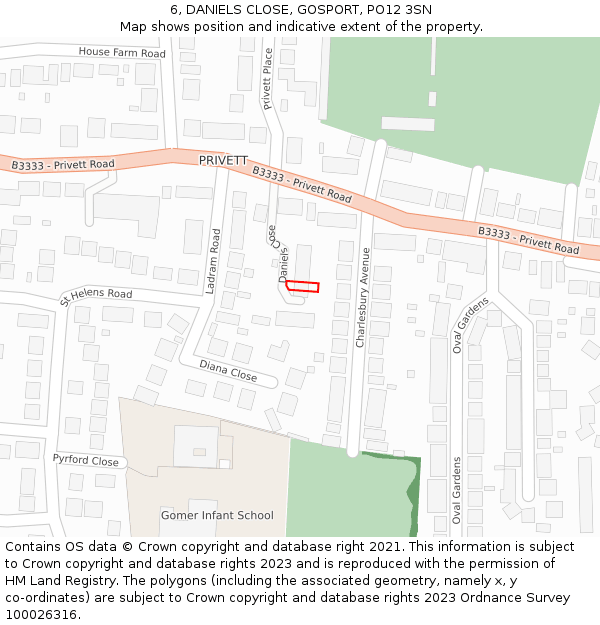 6, DANIELS CLOSE, GOSPORT, PO12 3SN: Location map and indicative extent of plot
