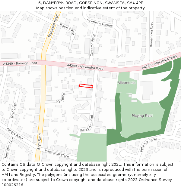 6, DANYBRYN ROAD, GORSEINON, SWANSEA, SA4 4PB: Location map and indicative extent of plot