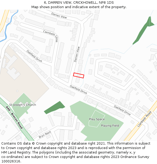 6, DARREN VIEW, CRICKHOWELL, NP8 1DS: Location map and indicative extent of plot