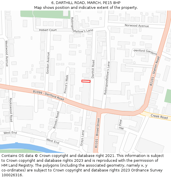 6, DARTHILL ROAD, MARCH, PE15 8HP: Location map and indicative extent of plot