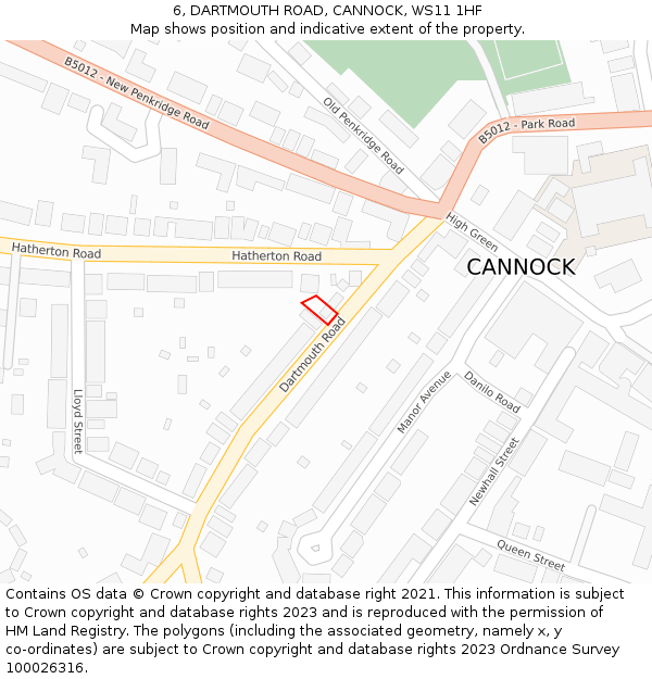 6, DARTMOUTH ROAD, CANNOCK, WS11 1HF: Location map and indicative extent of plot