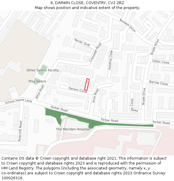 6, DARWIN CLOSE, COVENTRY, CV2 2BZ: Location map and indicative extent of plot